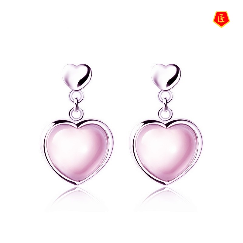 [Ready Stock]Elegant Heart-Shaped Pink Crystal Stud Earrings