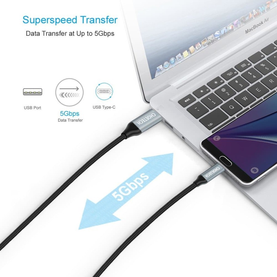 Cable usb 3.0 to type c choetech charge-Sync data 5Gbps 1m nylon fast charging ac0007