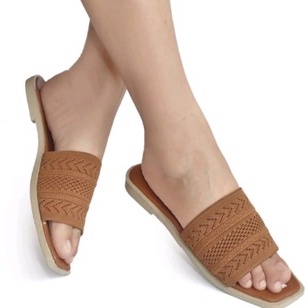 SANDAL FLAT WANITA SELOP KARET  BAHAN RAJUT PREMIUM FASHION WANITA SENDAL SLOP PEREMPUAN FM-01