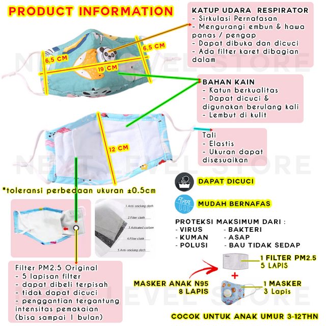 SJCare Masker Anak Premium Kids Katup Respirator FREE FILTER PM 2.5 - White Alien