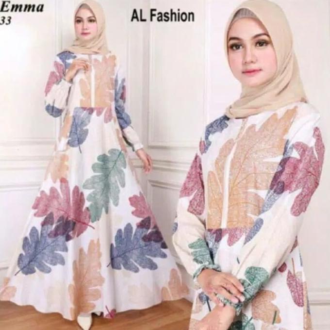 gamis syari motif bunga dress busana muslim baju wanita kekinian