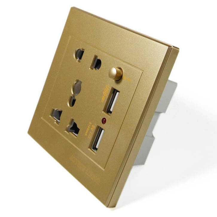 FACEPLATE USB CHARGER 2 PORT 5V WALL SOCKET OUTLET STOP KONTAK GOLD