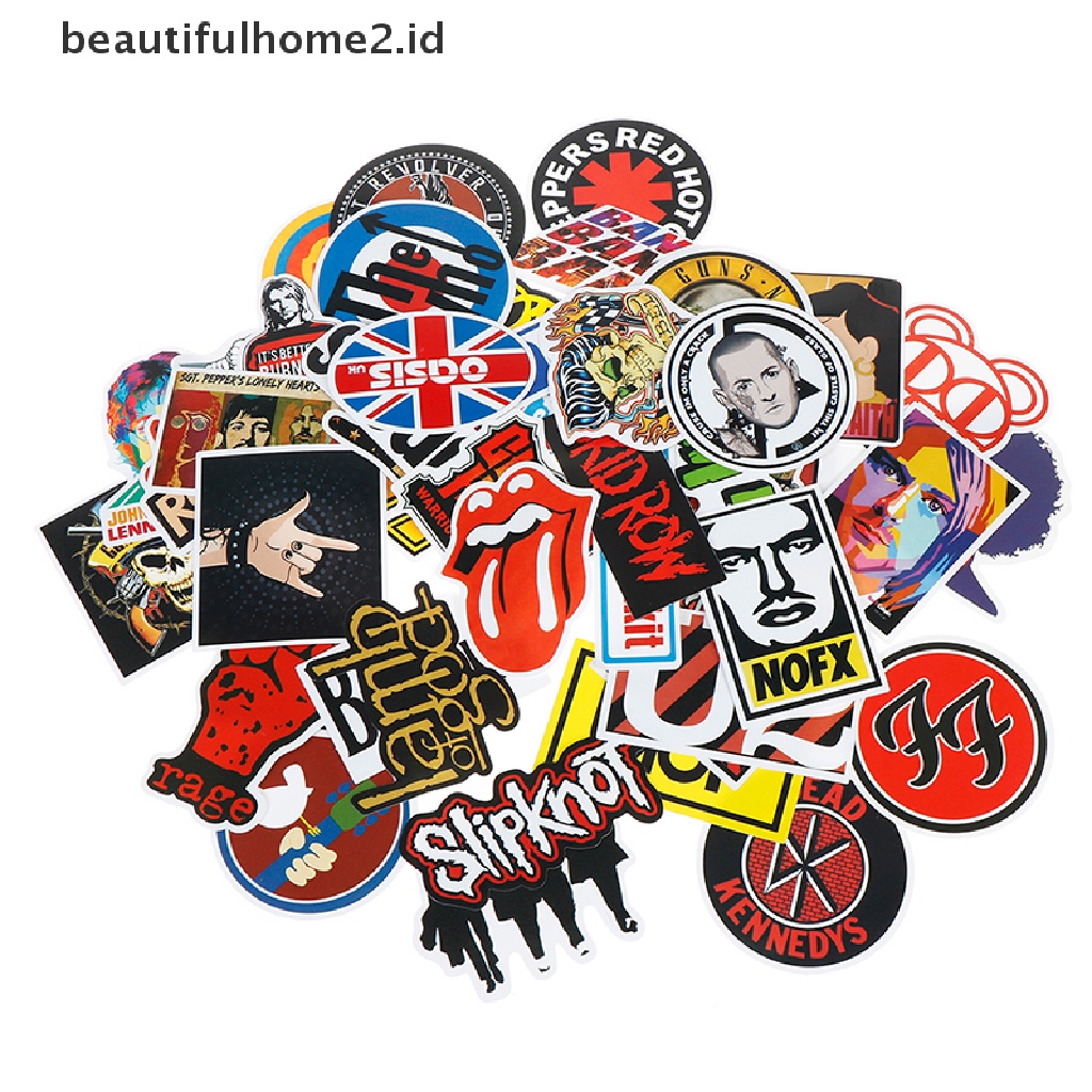 (Beautifulhome2) Buku Literatur Bahasa MandarinId) 52pcs / set Stiker Band Musik Rock Retro Diy Untuk Skateboard / Koper