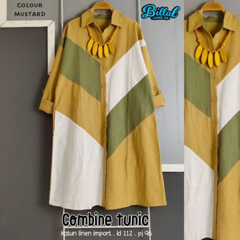 TUNIK / ATASAN WANITA TERBARU BAHAN LINEN COMBINE TUNIC BY BILLAL