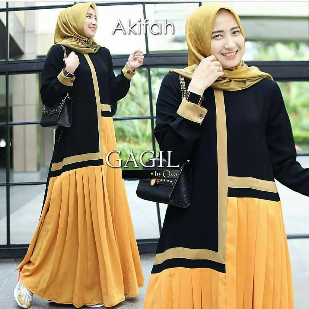 Baju Gamis AKIFAH DRESS Dress Maxi Setelan Muslim Wanita Hijab Terbaru Termurah baju hamil