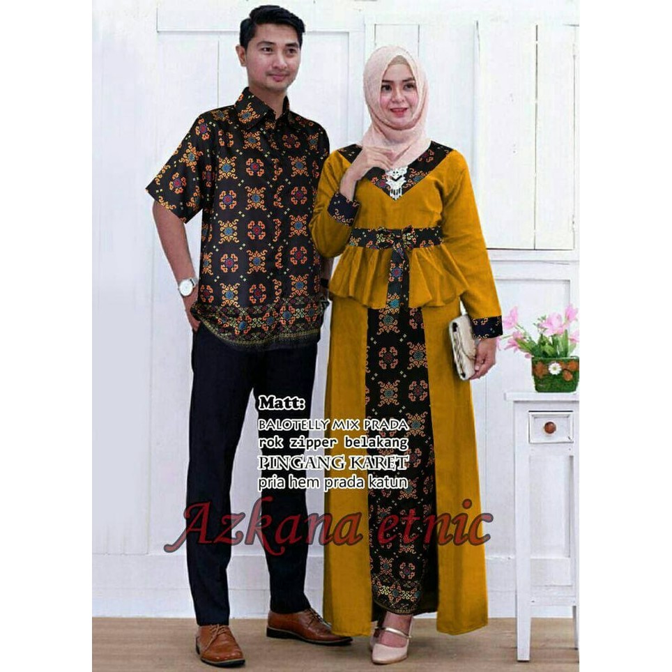 Pakaian wanita pasangan aop gamis couple ETNIC batik MUSTARD CP KEBAYA / pakaian pasangan preweding