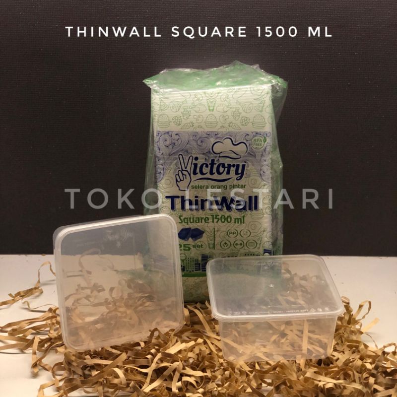 Thinwall Kotak Square 1500 ml untuk Kotak Makan Plastik Puding Dessert Kue Salad dll