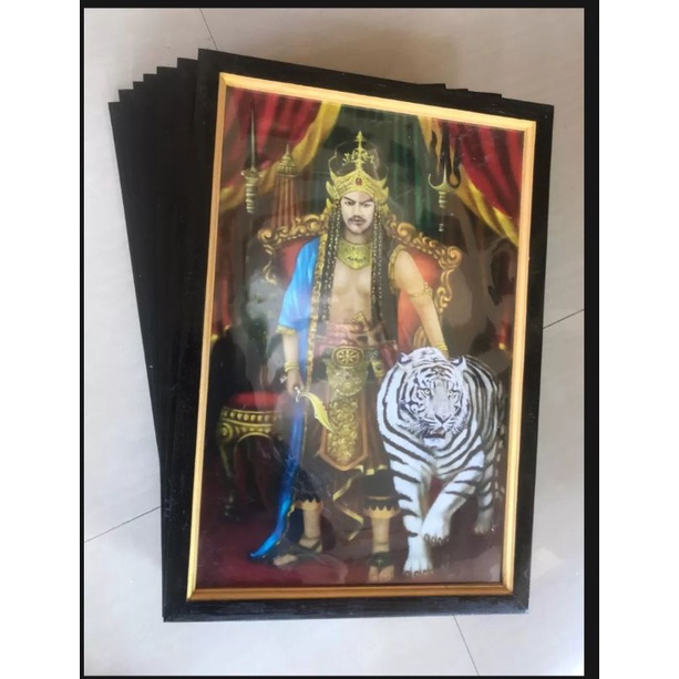 Jual Hiasan Dinding Cetak Gambar Lukisan Prabu Siliwangi Dan Harimau