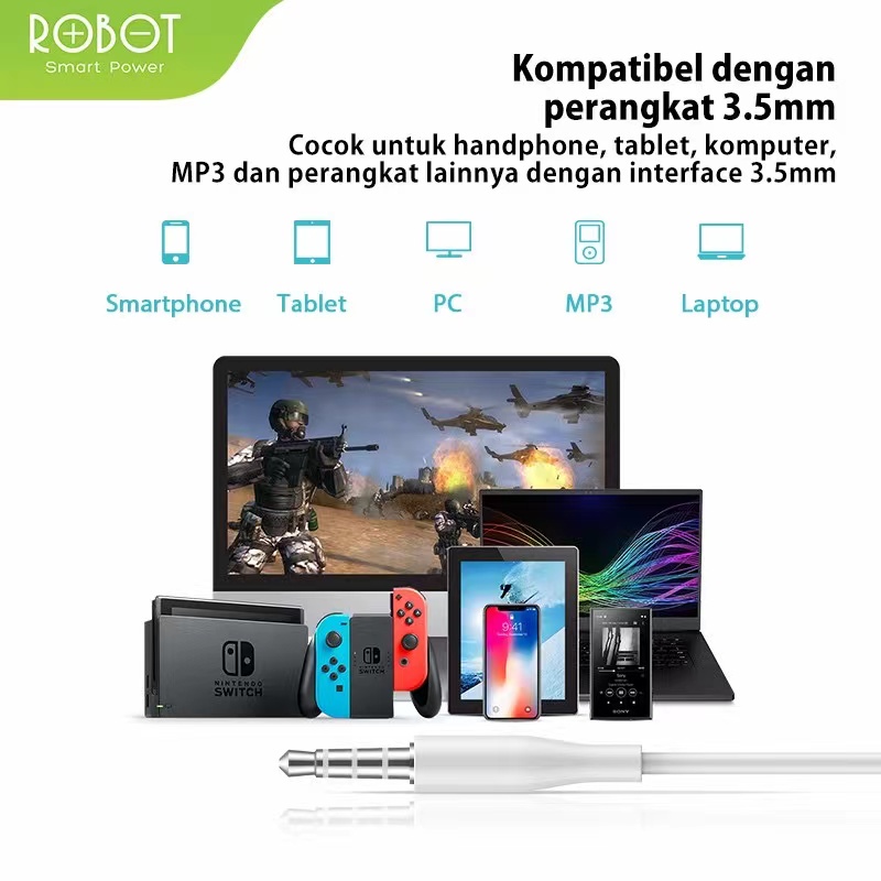 Headset Kabel ROBOT RE20 Wired Earphone Bass Smartphone Original - Garansi Resmi 1 Tahun