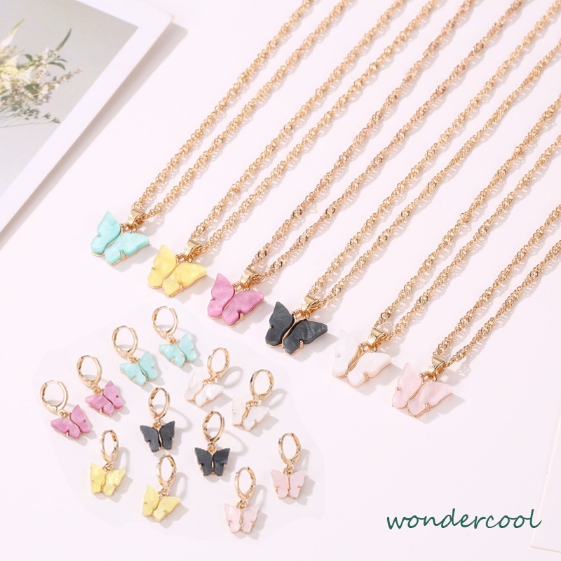 Korean Fashion Kalung Kupu-kupu Kalung Rantai Wanita Aesthetic Butterfly Necklace Anting-Won