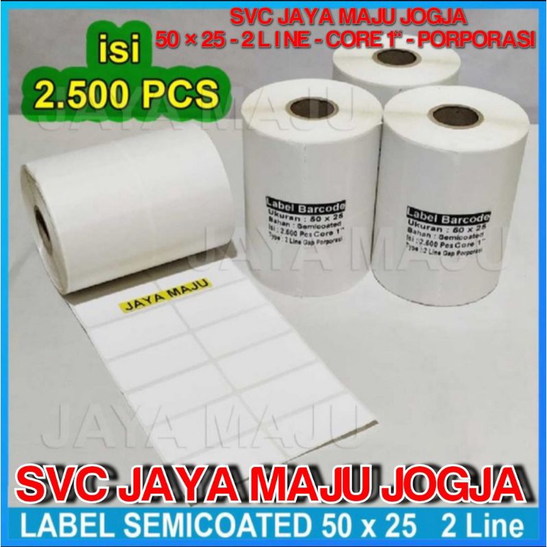 

50 X 25 SEMICOATED - 2 LINE - FACE IN - ISI 2.500 PCS || CORE 1" || LABEL BARCODE PAKAI RIBBON THERMAL TRANSFER STIKER LABEL TOKO LISTRIK ELEKTRONIK SPAREPART MOBIL MOTOR || 50X25 50 x 25 LABEL BARCODE PRINTER SEMICOAT - ISI 2500 PCS