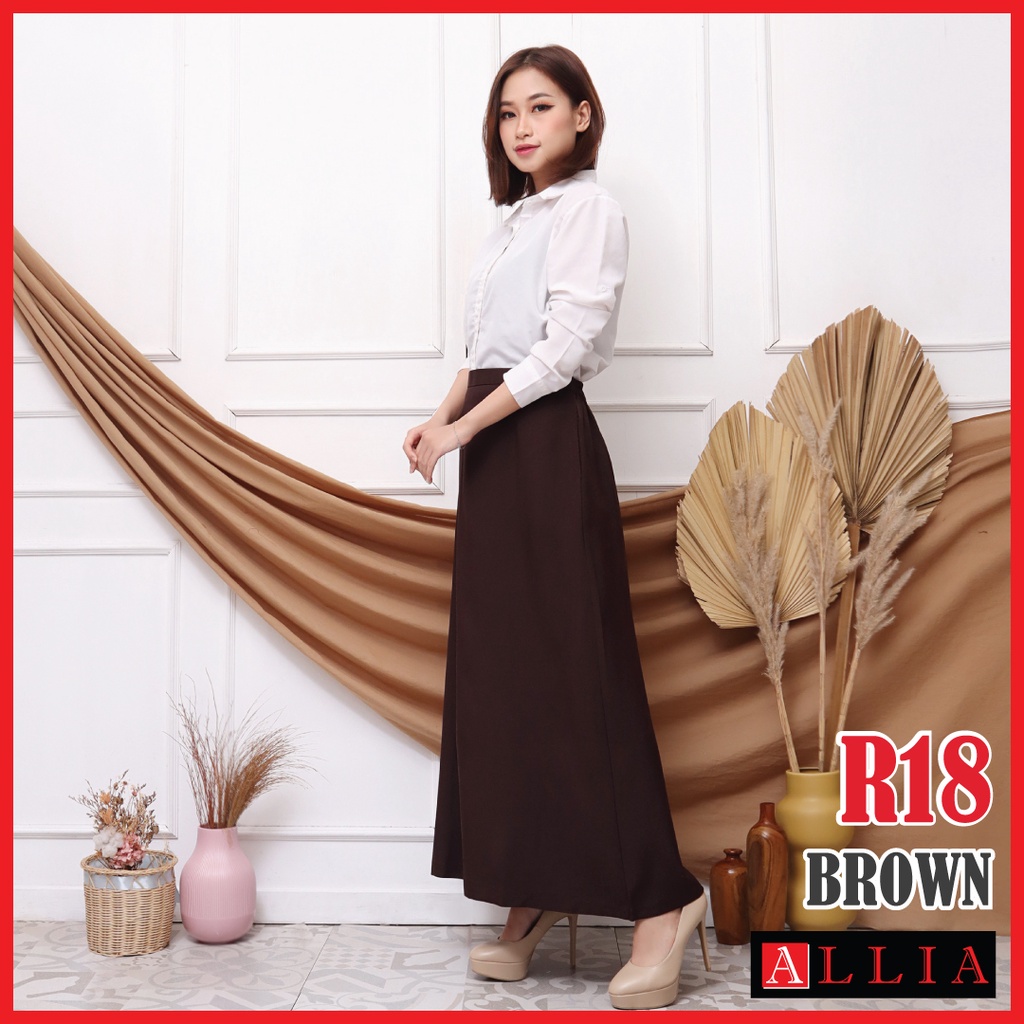 ALLIA R18 - BROWN M - 7L - Rok A Wanita - Rok Panjang Wanita - Rok kerja wanita - ROK Putih