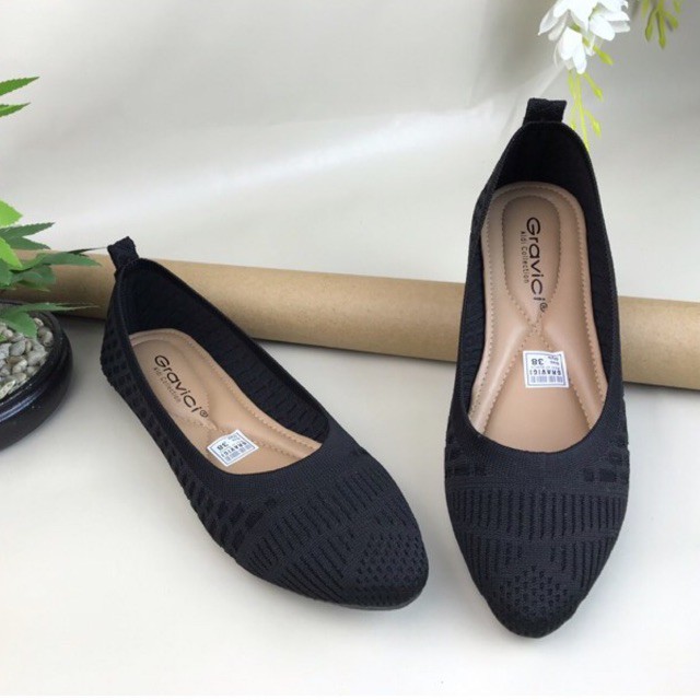 Sepatu Flat Wanita Slip On Bahan Rajut Import DO-23 GRAVICI