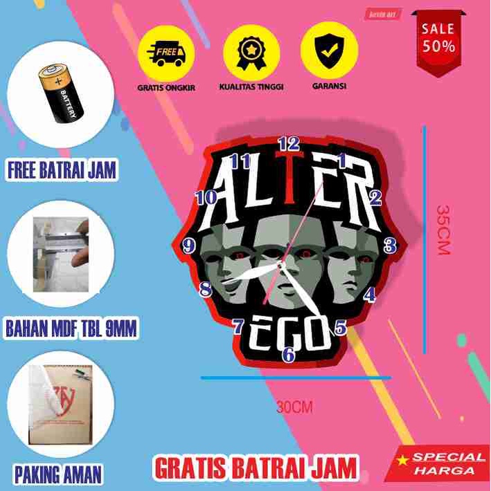 JAM DINDING KARAKTER ALTER EGO KOLEKSI UNIK E-SPORTS BESAR KAYU VINTAGE SOUVENIR JAM CAFE Kevinart