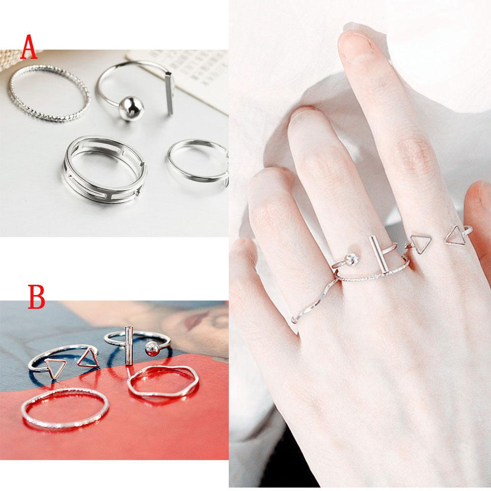 Lily 4Pcs/Set Cincin Baru Pesta Berongga Segitiga Satu Font Adjustable Kesederhanaan Cincin Terbuka