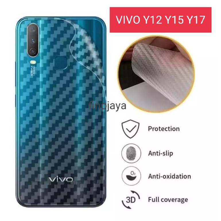 Skin Garskin Carbon Vivo Y12 Y17 Y15 Y11 Anti Jamur Belakang Transparan