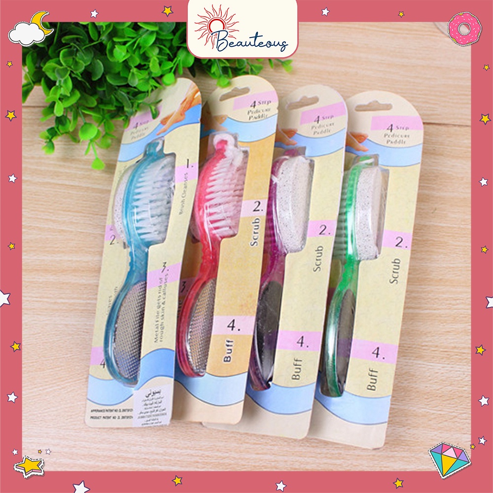 Sikat Pedicure Menicure Paddle Brush 4 In 1 Alat Pembersih Penghalus Tumit Kaki Gosok