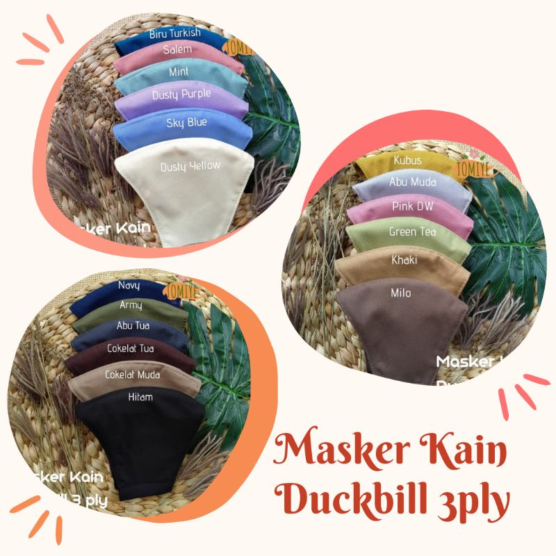 Masker Kain Duckbill 3ply Polos Warna Pastel dan Gelap