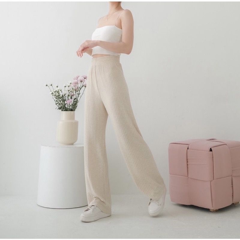 BEFAST - ZFS OOTD Wanita Celana Panjang FREYA / KEY APRIIL KNIT PANTS / Celana Panjang Kulot / Celana Panjang Casual Wanita / Celana Kulot Remaja Kekiniaan / Keluaran Terbaru 2022 / Termurah / Celana Kulot Polos