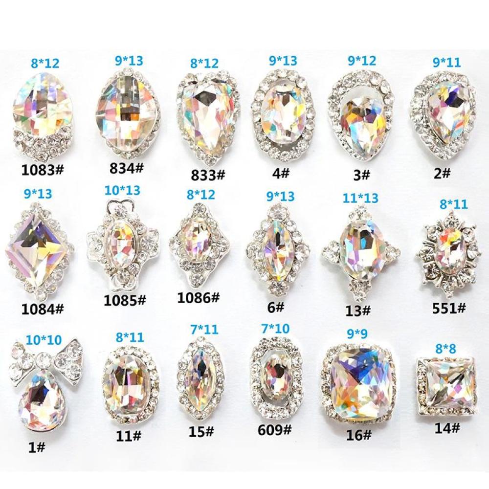 Timekey 18pcsset Berlian Imitasi 3D Bahan Alloy Untuk Dekorasi Nail Art A7K3