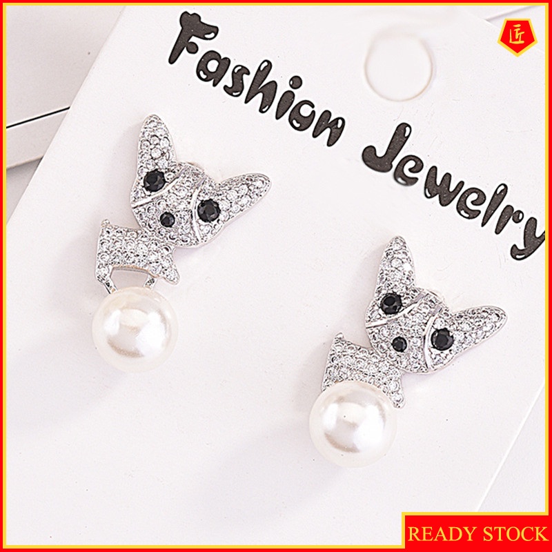 [Ready Stock]Elegant Personality Puppy Pearl Stud Earrings 925 Silver