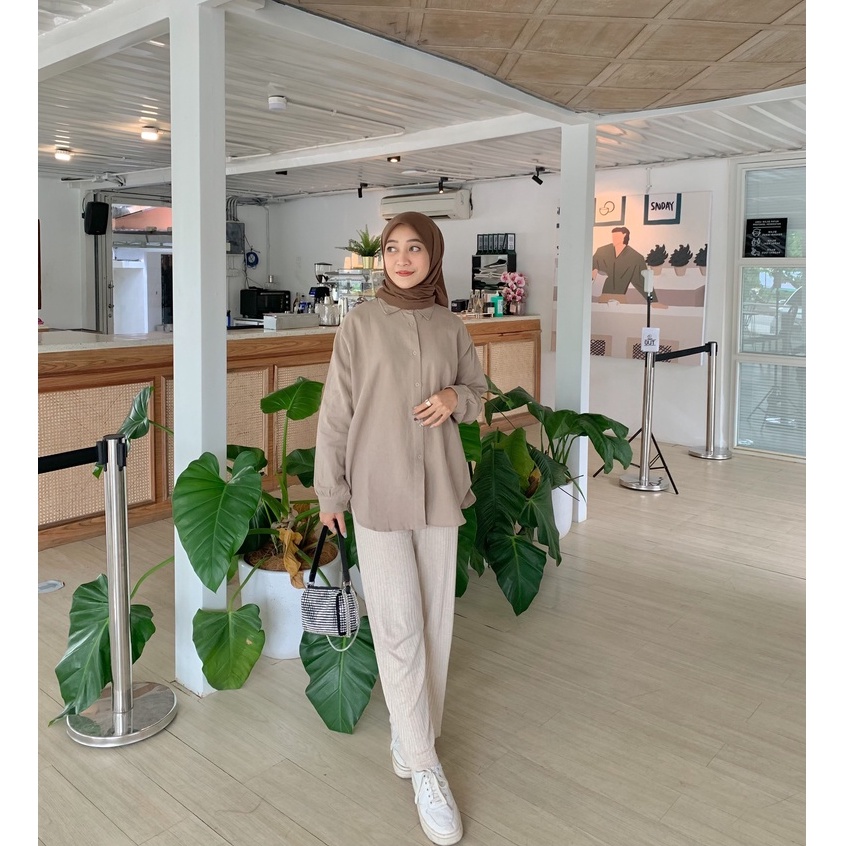 KEMEJA BLOUSE OVERSIZE MEGAN LINEN DAILY OFFICE SHIRT PREMIUM B579