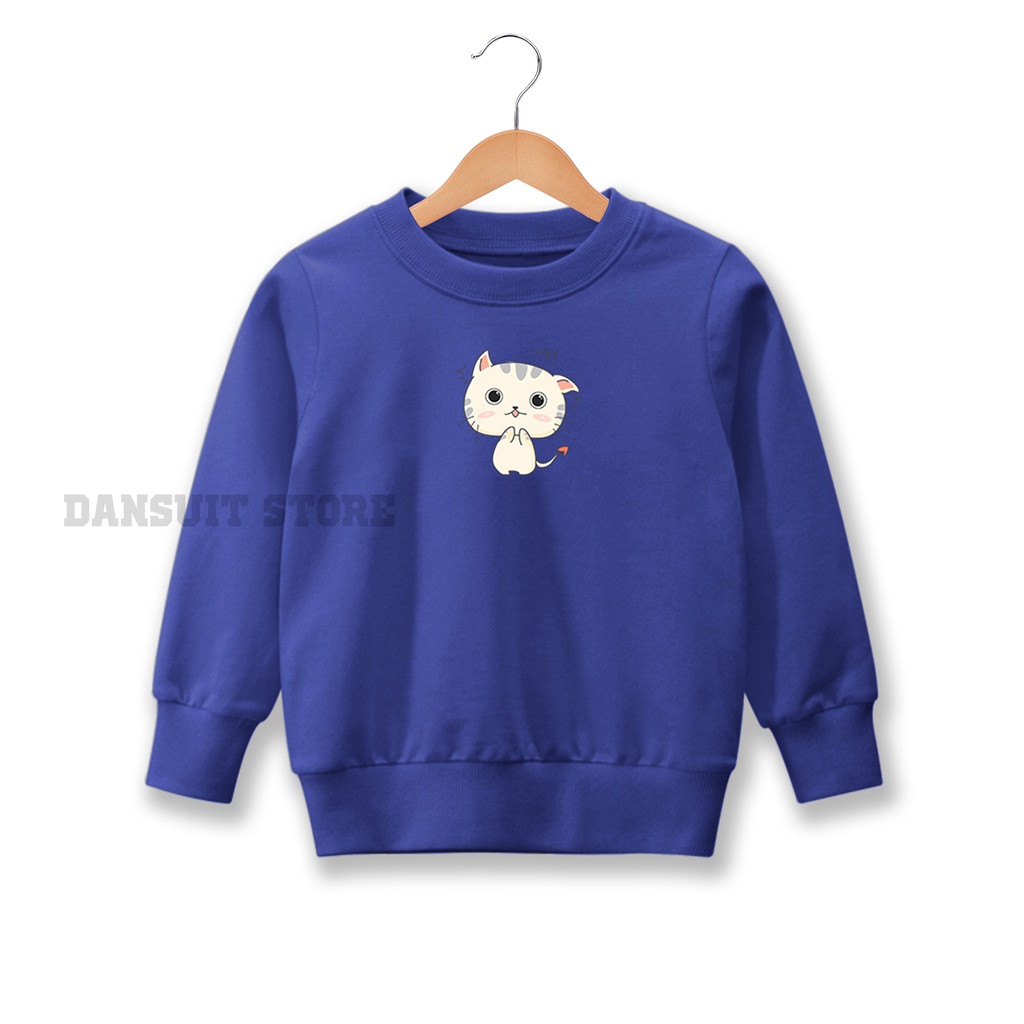 Sweater Anak Perempuan Sweater Crewneck CUTE CAT Anak Perempuan Usia 4 - 13 Tahun