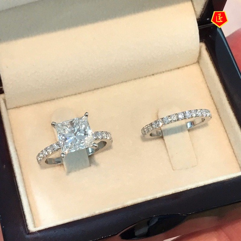 [Ready Stock]925 Silver 1.8 Karat Square Diamond Ring Set