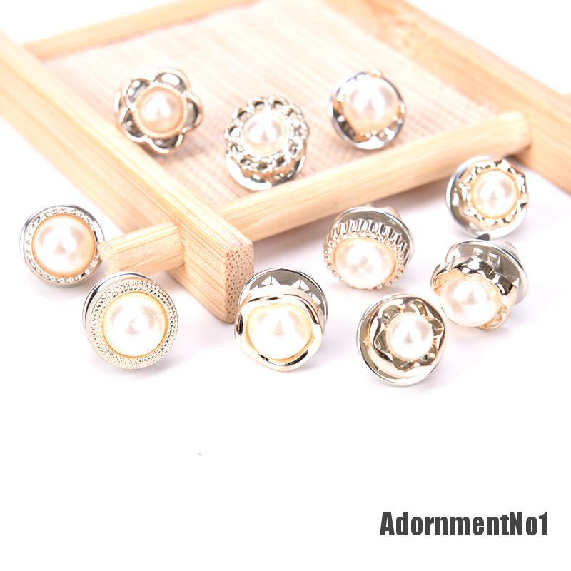 (Adornmentno1) 10pcs / set Bros Pin Bentuk Bunga Aksen Mutiara + Kristal Untuk Aksesoris Wanita