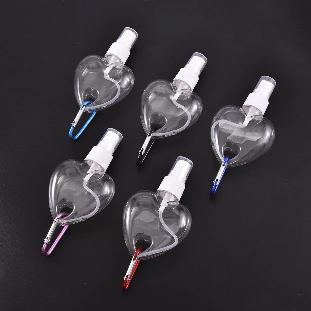 50ml Loving Heart Hook Spray Bottle Refillable Plastic Cosmetic Dispense Bottles Portable Carabiner Barb bottle