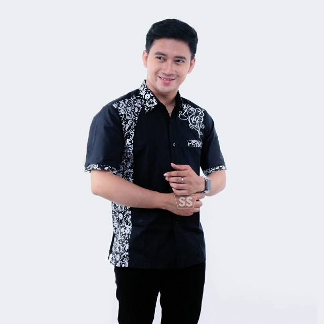 BAJU BATIK PRIA - KEMEJA BATIK KOMBINASI BORDIR MOTIF PRADA AKAR ATASAN BATIK PRIA TERMURAH COD FREE