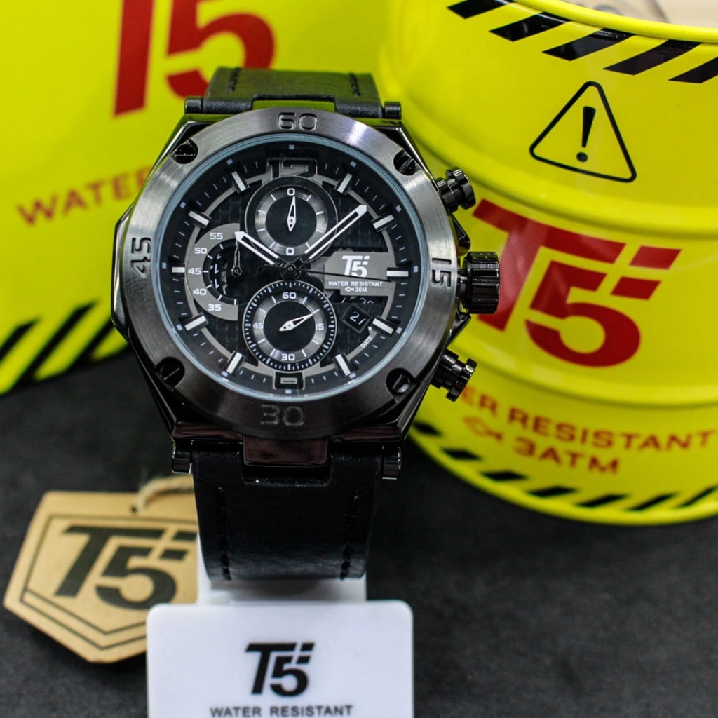 T5 H 3881G ORIGINAL/JAM TANGAN COWOK TALI KULIT T5 H 3881G/JAM TANGAN CHRONOGRAPH STOPWATCH/