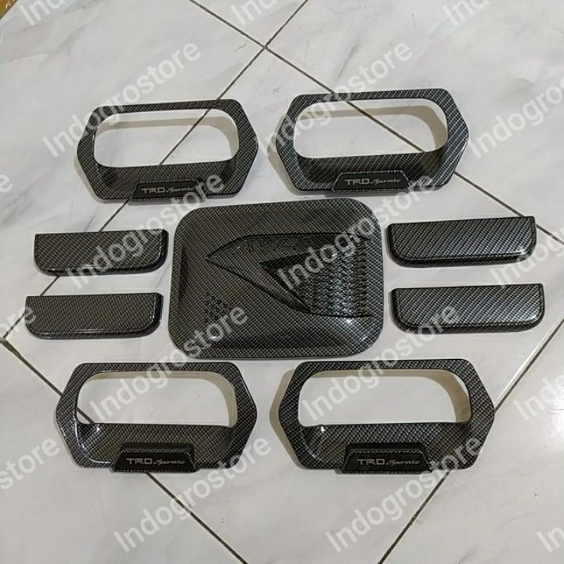 PAKET Handle Cover Tanki Bensin &amp; Outer TRD Sportivo CARBON Mobil New AYLA AGYA 2012-2021