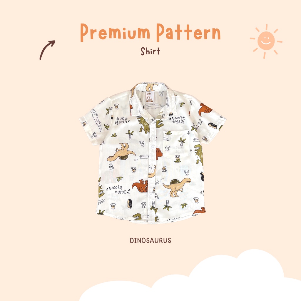 Yobebee Kemeja Rayon Premium Pattern Tangan Pendek Anak Laki Laki Usia 2 4 6 8 Tahun Baju Atasan Kids Motif Karakter Boy Shirt Model Casual Santai Kemeja Kerah Anak Cowok