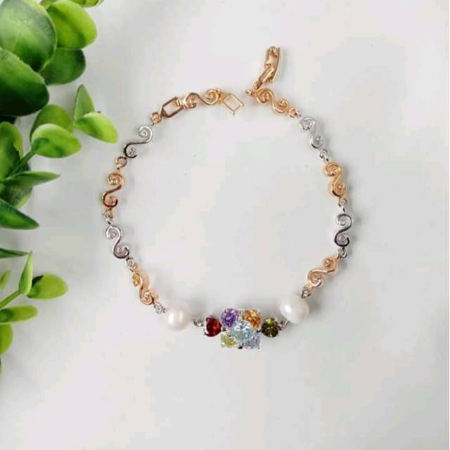 Gelang mutiara air tawar lombok asli rangka silver