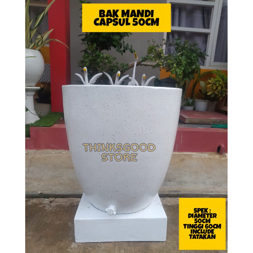 BAK MANDI GENTONG AIR MODEL KAPSUL PUTIH TYPE 50 TERASO GUCI  SEMEN TERAZO TRASO MINIMALIS BATU ALAM