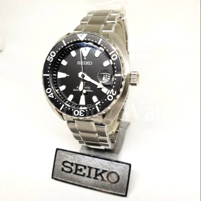 Jam Tangan Seiko Prospex Sea Mini Turtle SRPC35K1 Men Black Dial Stainless Steel Strap