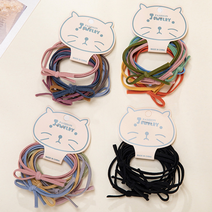 6 Pcs / Set Ins Korean Simple Bowknot Basic Hair Tie Color Korean Knotted Head Rope Hair Tie Band Set