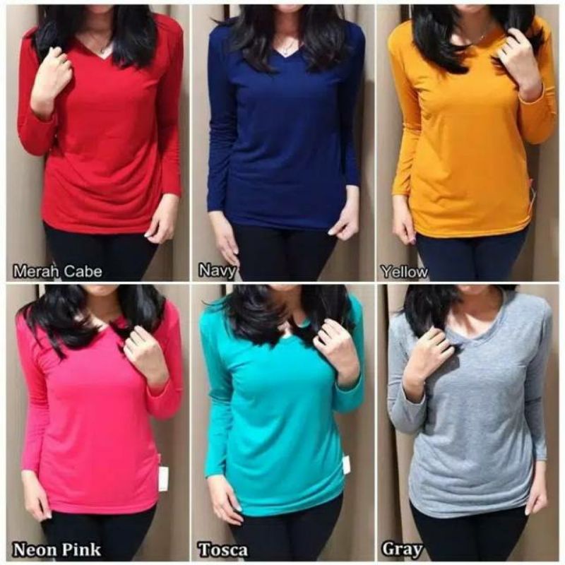 Arifirn Vneck Panjang - Kaos Polos Wanita | Baju Panjang Wanita