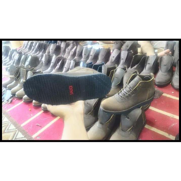 (Murah) Sepatu Murah Sauqi Brodo Kulit Asli Sepatu Boots Pria Original - Cokelat Tua, 40
