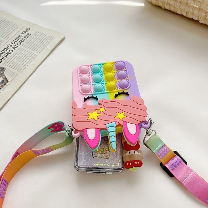 Tas Pop it Unicorn Sling Bag Tas Selempang Cute Rainbow Kuda Poni Rubber Jelly Bag