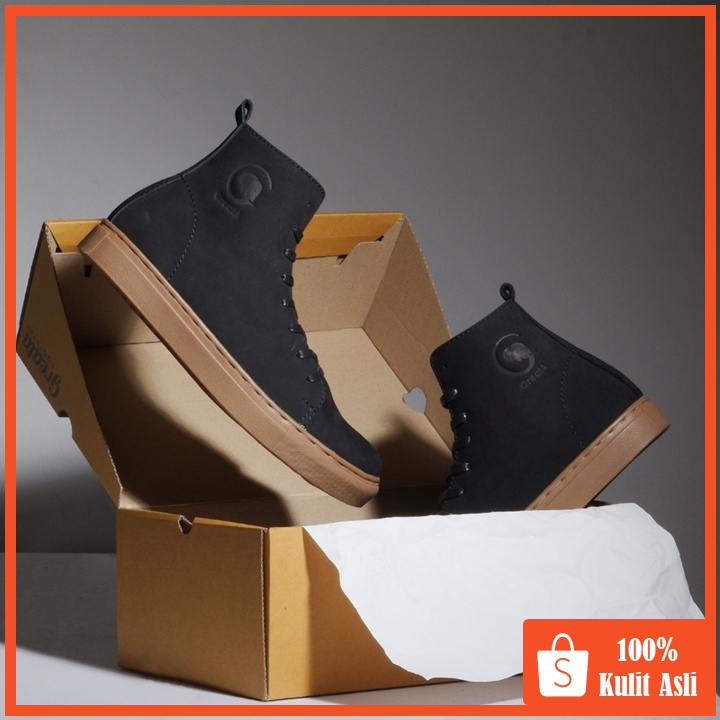 MAGNUS BLACK (Kulit Asli) - Sepatu Boots Pria Kasual Kulit Klasik Vintage Sporty Casual Cowok - Boot Kulit