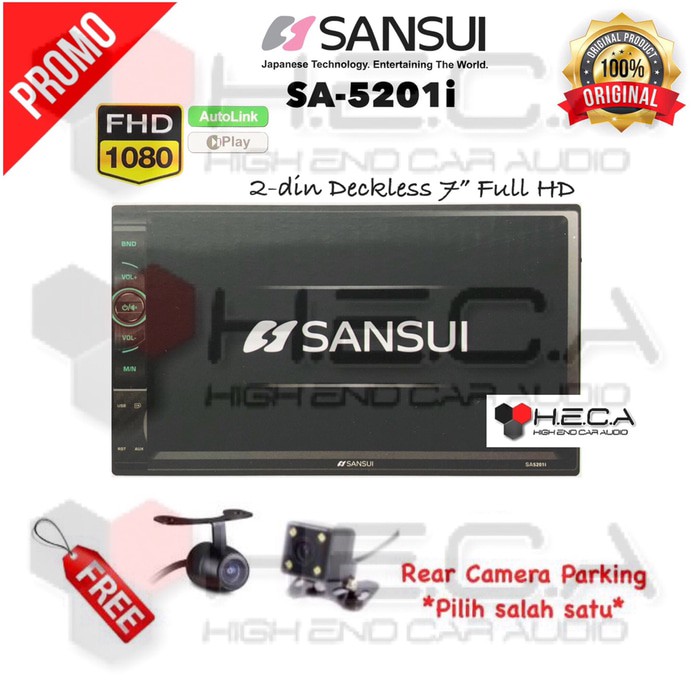 TERGREGET  SANSUI SA-5201i Mirrorlink Head Unit Double Din Tape Mobil + Camera RQ87