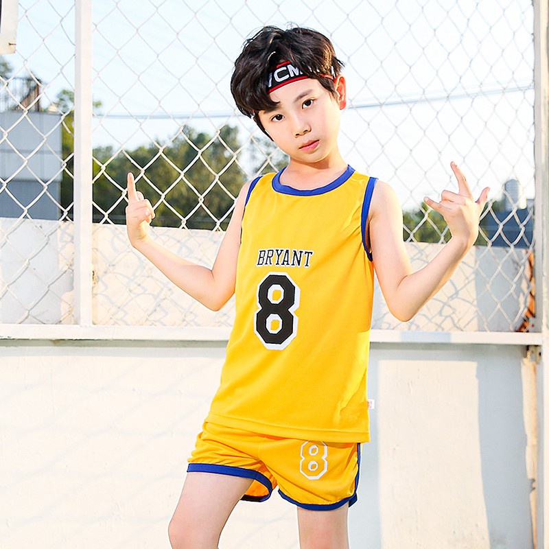 SETELAN BAJU ANAK SINGLET BASKET KUNING BRYANT