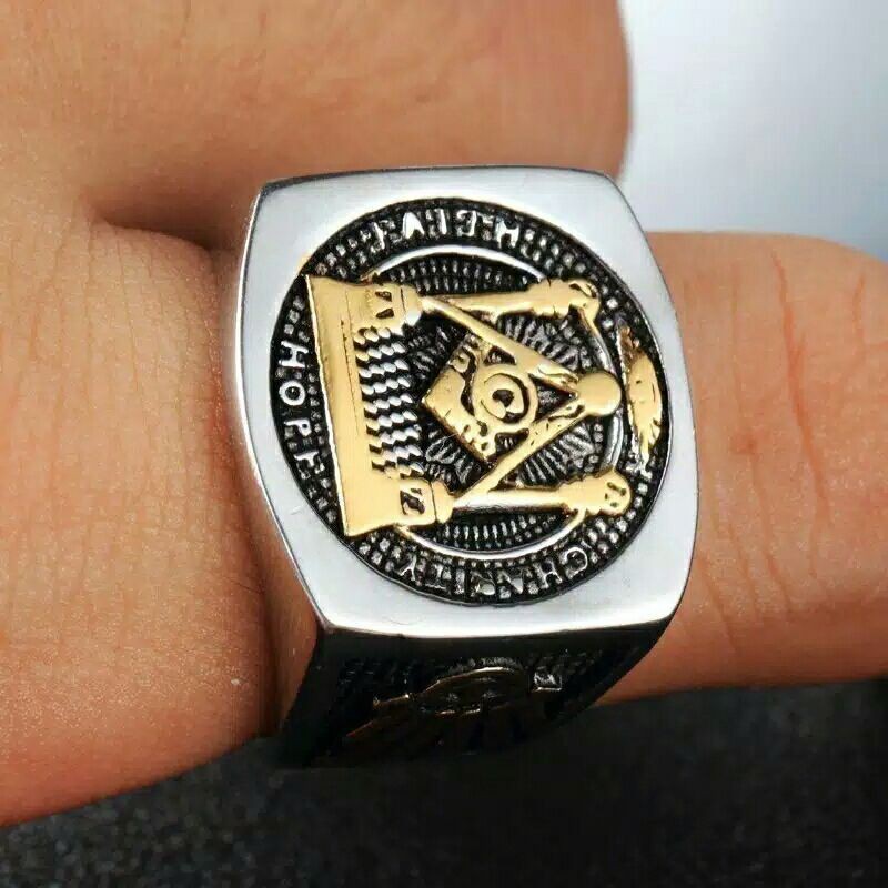 Cincin pria tengkorak punk style men ring freemason series