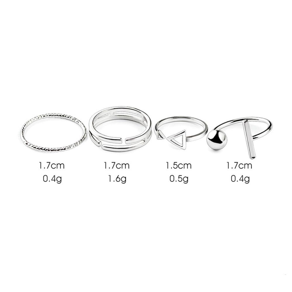 Lily 4Pcs/Set Cincin Baru Pesta Berongga Segitiga Satu Font Adjustable Kesederhanaan Cincin Terbuka