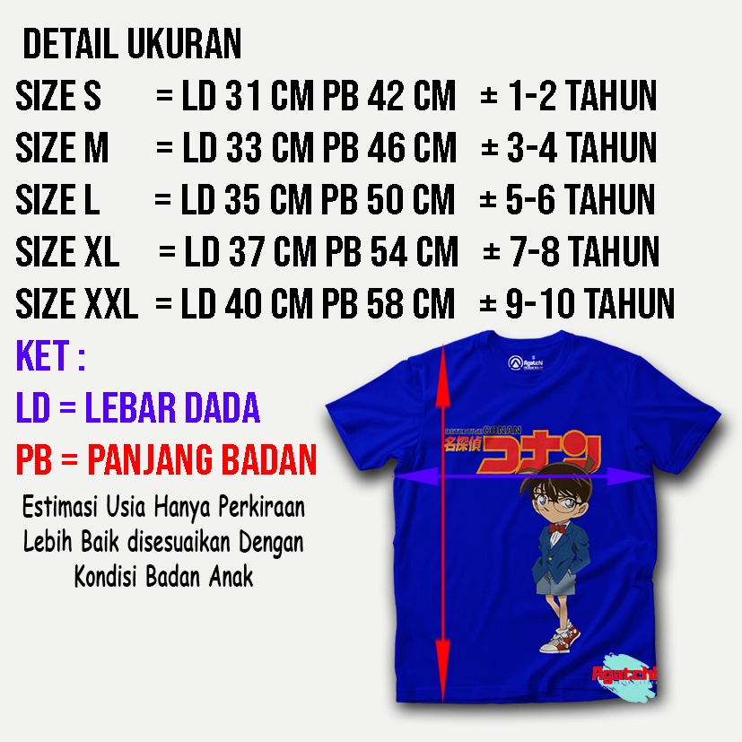 Baju Anak Kaos Distro Atasan Anak Laki-laki Anime Detective Conan Edogawa - Shinichi Kudo