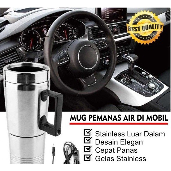 BAROKAH GAMIS CUP Pemanas Air Elektrik Di Mobil Car Mug Water Heater stainless 500ml