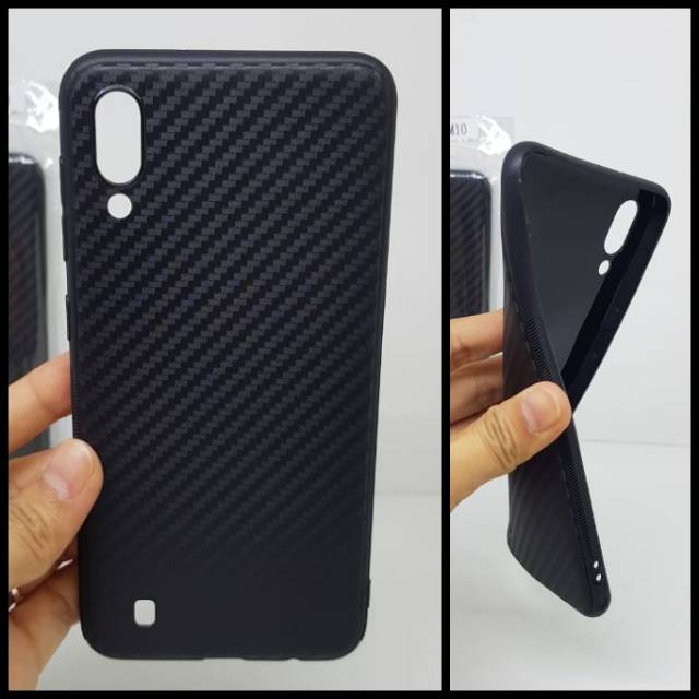 Soft Case Samsung M10 6.22&quot; Black TPU Fiber Carbon Samsung M105 Casing Samsung Galaxy M10 M105