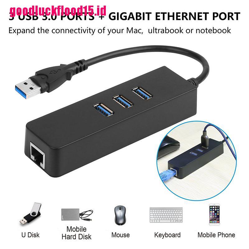 (LUCKID) Hub Adapter Jaringan Ethernet Lan RJ45 3 Port USB 3.0